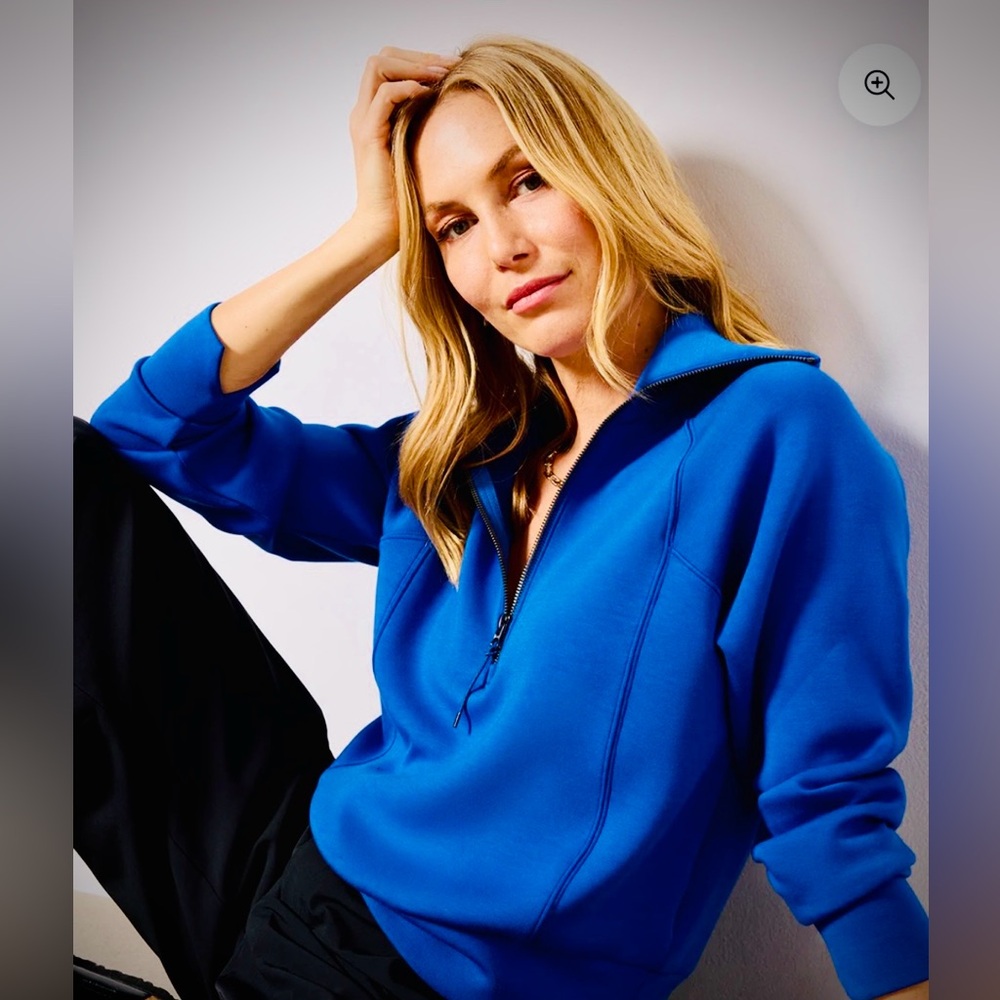 NWOT SPANX AirEssentials Cerulean Blue Quarter Zip Pullover, Size Medium